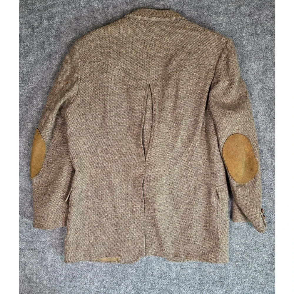 Pendleton Western Wear Wool Tweed Blazer Suede Elbow Patches 46L Vintage 70s